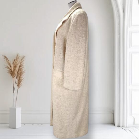 Vintage 80s Cream Wool Tweed Overcoat Double Breasted One Button Size 12 - Picture 2 of 16